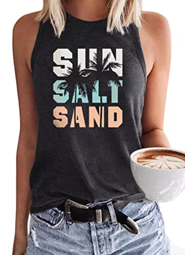 Sun Salt Sand Strand Kokosnussbaum Tank für Frauen Sommer Casual Ärmellos Urlaub Strand Workout Tank Tops, dunkelgrau, Mittel von MHTOR