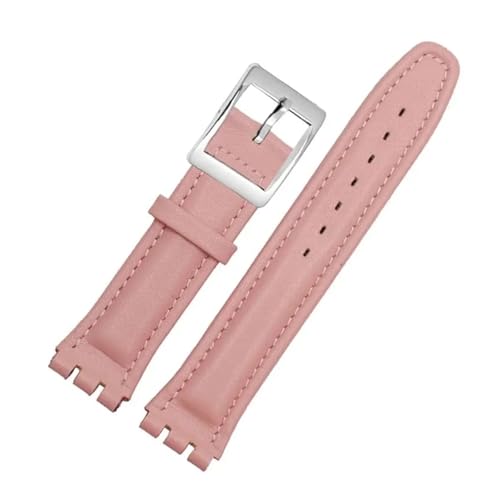 MHYATIO Kompatibel mit SWATCH YCS YAS YGS IRONY Serie Weiches Rindsleder-Armband 17 mm 19 mm Herren-Damen-Armband Blau Schwarz Braun Uhrenarmband mit Werkzeug(06 pink silver,19mm) von MHYATIO
