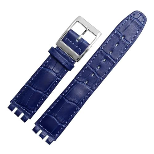 MHYATIO Kompatibel mit SWATCH YCS YAS YGS IRONY Serie Weiches Rindsleder-Armband 17 mm 19 mm Herren-Damen-Armband Blau Schwarz Braun Uhrenarmband mit Werkzeug(07 Dark blue-steel,19mm) von MHYATIO