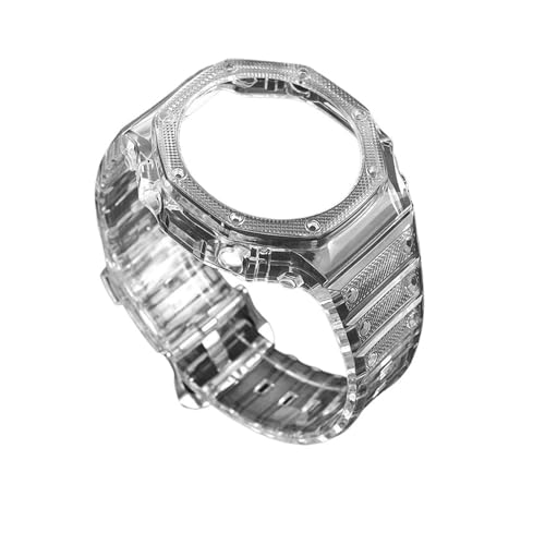 MHYATIO Transparentes Gummigehäuse + Armband, kompatibel mit Casio G-SHOCK GA-2100 Fashion Modification Blue Red Jelly Ersatzrand Sportuhrenarmband(Transparent) von MHYATIO