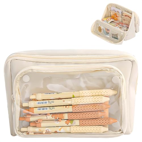 MHwan Federmäppchen, Mäppchen mit 9 Fächern und Großem Fassungsvermögen, Dreidimensionalem Display und Großer Öffnung Für Einfachen Zugriff, Langlebiges Und Leicht zu Reinigendes Mäpchen (Beige) von MHwan