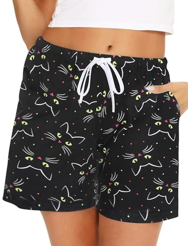 MIA LUCCE Schlafhose Damen Baumwolle Pyjamahose Schlafshorts Damen Kurz mit Taschen und Kordelzug S-XXL von MIA LUCCE