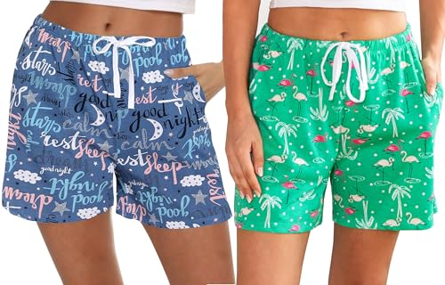 MIA LUCCE Schlafhose Damen Baumwolle Pyjamahose Schlafshorts Damen Kurz mit Taschen und Kordelzug 2er Pack S-XXL von MIA LUCCE