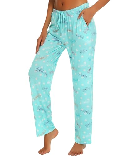 MIA LUCCE Damen Schlafanzughose Lang-Leicht Sommerhose Yogahose Pyjamahose fur Frauen(Blauer Schmetterling,XXL) von MIA LUCCE