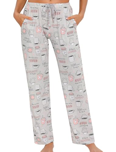 MIA LUCCE Damen Schlafanzughose Lang-Leicht Sommerhose Yogahose Pyjamahose fur Frauen(Grauer Kaffee,L) von MIA LUCCE