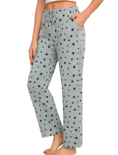 MIA LUCCE Damen Schlafanzughose Lang-Leicht Sommerhose Yogahose Pyjamahose fur Frauen(Grauer Stern,M) von MIA LUCCE