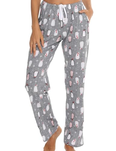 MIA LUCCE Damen Schlafanzughose Lang-Leicht Sommerhose Yogahose Pyjamahose fur Frauen(Pinguin,L) von MIA LUCCE