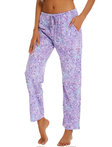 MIA LUCCE Damen Schlafanzughose Lang-Leicht Sommerhose Yogahose Pyjamahose fur Frauen(Lila Stern,L) von MIA LUCCE