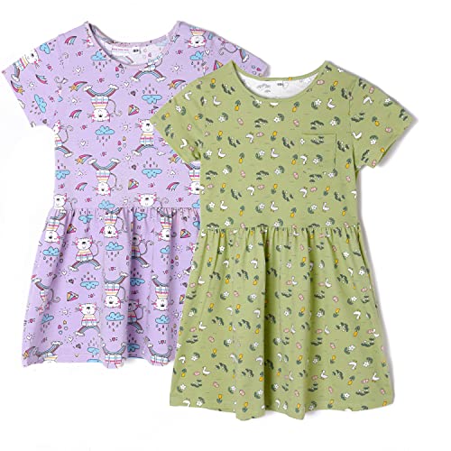 Mädchen Kleider- Kurzarm Niedlich Print Mädchen T-Shirt Kleid 2er-Pack(2-7Jahre)(2jahre,Ente+Katze) von MIA LUCCE