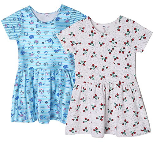 MIA LUCCE Mädchen Kleider- Kurzarm Niedlich Print Mädchen T-Shirt Kleid 2er-Pack(2-7Jahre)(2jahre,Ozean+Himbeere) von MIA LUCCE