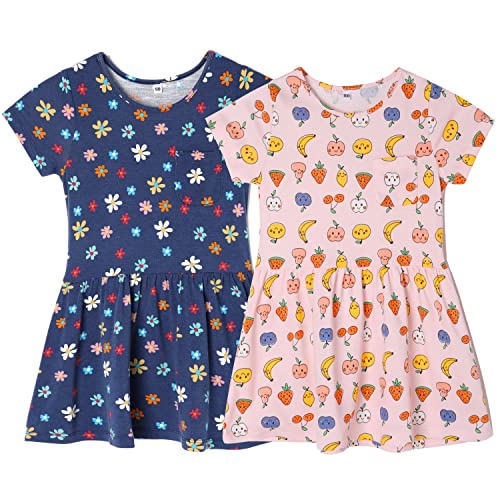 MIA LUCCE Mädchen Kleider- Kurzarm Niedlich Print Mädchen T-Shirt Kleid 2er-Pack(2-7Jahre)(6jahre,Blume+Frucht) von MIA LUCCE