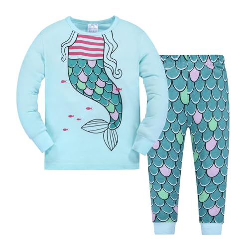 MIA LUCCE Mädchen Scalafanzug Baumwolle Langarm-Warm Winter Kinder Pyjama-Zweiteilig Nachtwäsche 98-122(110,Blaue Meerjungfrau) von MIA LUCCE