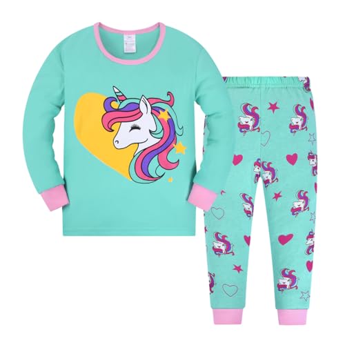 MIA LUCCE Mädchen Scalafanzug Baumwolle Langarm-Warm Winter Kinder Pyjama-Zweiteilig Nachtwäsche 98-122(110,Zyan) von MIA LUCCE