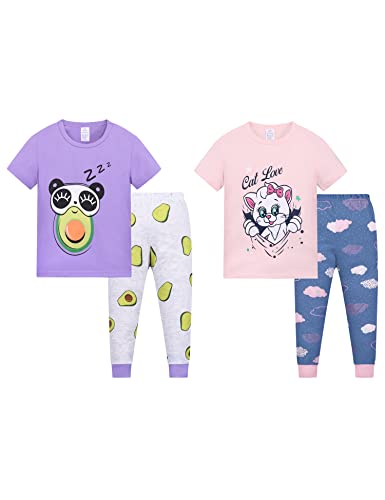 MIA LUCCE Mädchen Scalafanzug Kurzarm-Niedlicher Print Mädchen Pyjama 2er-Pack(3-9Jahre)(4Jahre,Panda+Katze) von MIA LUCCE