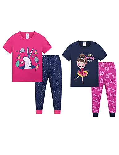 MIA LUCCE Mädchen Scalafanzug Kurzarm-Niedlicher Print Mädchen Pyjama 2er-Pack(3-9Jahre)(4Jahre,Tanzen+Kaninchen) von MIA LUCCE