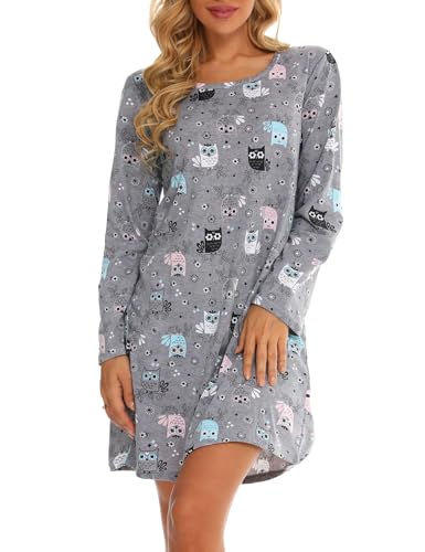 MIA LUCCE Nachthemd Damen Langarm Nachthemden Nachtwäsche Baumwolle Schlafshirt Schlafkleid Hauskleid Damennachthemd Weich und Leicht Loungewear Nachtkleid für Frauen von MIA LUCCE