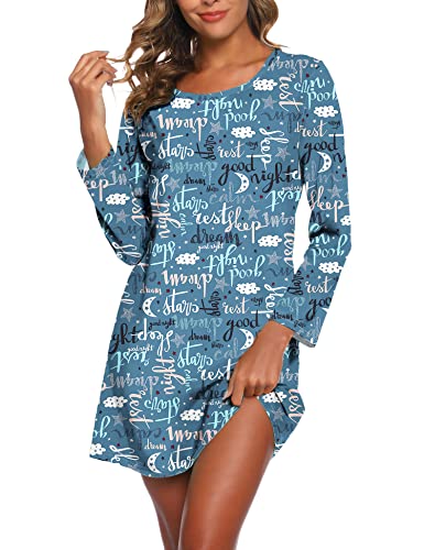 MIA LUCCE Nachthemd Damen Langarm Nachthemden Nachtwäsche Baumwolle Schlafshirt Schlafkleid Hauskleid Damennachthemd Weich und Leicht Loungewear Nachtkleid für Frauen von MIA LUCCE