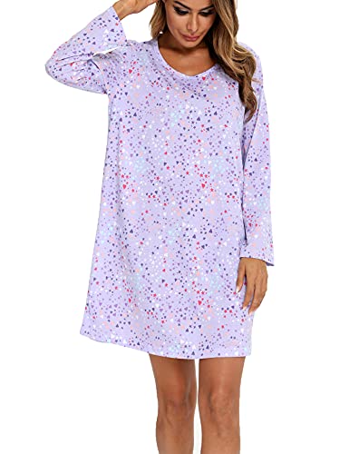 MIA LUCCE Nachthemd Damen Langarm Nachthemden Nachtwäsche Baumwolle Schlafshirt Schlafkleid Hauskleid Damennachthemd Weich und Leicht Loungewear Nachtkleid für Frauen von MIA LUCCE