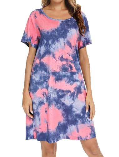 MIA LUCCE Nachthemd Damen Kurzarm Schlafshirt Baumwolle Nachtwäsche Nachthemden Nachtkleid Schlafkleid Kurz Sleepshirt mit Druck und Rundhalsausschnitt von MIA LUCCE