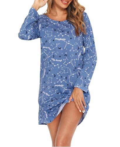 MIA LUCCE Nachthemd Damen Langarm Nachthemden Nachtwäsche Baumwolle Schlafshirt Schlafkleid Hauskleid Damennachthemd Weich und Leicht Loungewear Nachtkleid für Frauen von MIA LUCCE