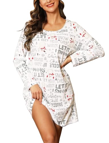 MIA LUCCE Nachthemd Damen Langarm Nachthemden Nachtwäsche Baumwolle Schlafshirt Schlafkleid Hauskleid Damennachthemd Weich und Leicht Loungewear Nachtkleid für Frauen von MIA LUCCE