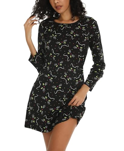MIA LUCCE Nachthemd Damen Langarm Nachthemden Nachtwäsche Baumwolle Schlafshirt Schlafkleid Hauskleid Damennachthemd Weich und Leicht Loungewear Nachtkleid für Frauen von MIA LUCCE