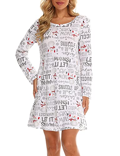 MIA LUCCE Nachthemd Damen - Langarm Schlafhemd Weiche Nachtwäsche Lang(X-Large,Schnee) von MIA LUCCE