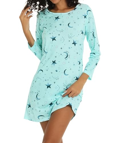 MIA LUCCE Nachthemd Damen Langarm Nachthemden Nachtwäsche Baumwolle Schlafshirt Schlafkleid Hauskleid Damennachthemd Weich und Leicht Loungewear Nachtkleid für Frauen von MIA LUCCE