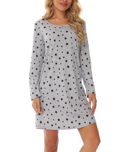 MIA LUCCE Nachthemd Damen Langarm Nachthemden Nachtwäsche Baumwolle Schlafshirt Schlafkleid Hauskleid Damennachthemd Weich und Leicht Loungewear Nachtkleid für Frauen von MIA LUCCE