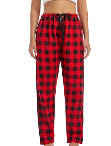 MIA LUCCE Pyjama Hosen Damen, Karierte Hose Damen für Frauen Schlaf/Jogging/Gehen, Schlafanzughose Damen Lang Flanell Pyjamahose Damen mit Kordelzug von MIA LUCCE