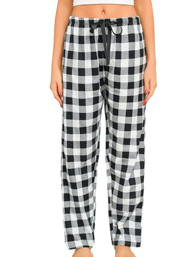MIA LUCCE Pyjama Hosen Damen, Karierte Hose für Frauen Schlaf/Jogging/Gehen, Schlafanzughose Lang Flanell Mit Kordelzug von MIA LUCCE