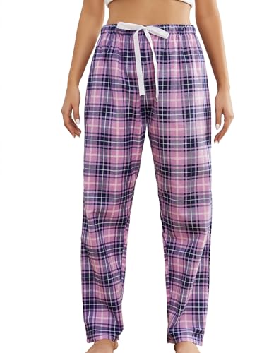 MIA LUCCE Pyjama Hosen Damen, Karierte Hose für Frauen Schlaf/Jogging/Gehen, Schlafanzughose Lang Flanell Mit Kordelzug von MIA LUCCE