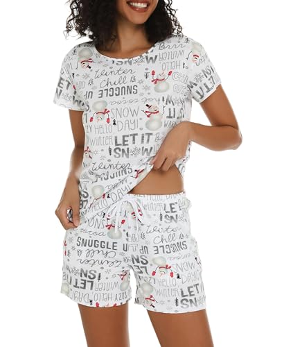MIA LUCCE Schlafanzug Damen Kurz Baumwolle Nachtwäsche Zweiteiler Damen Sommer Pyjama Set Hausanzug Süße Muster Oberteil und Schlafshort Sleepshirt Loungewear mit Rundhals/V-Hals S-XXL von MIA LUCCE