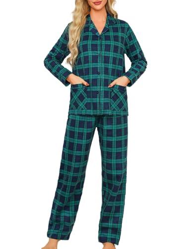 MIA LUCCE Schlafanzug Damen Lang Pyjama Set mit Knopfleiste, Flanell Pyjama Damen PJ Weich Oberteil und Pyjamahose Zweiteiliger Hausanzug Damen XS-XL von MIA LUCCE