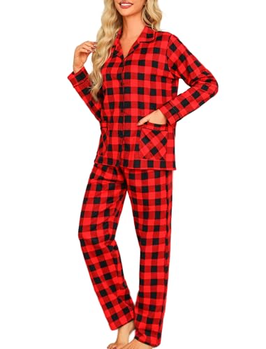 MIA LUCCE Damen Pyjama Set - Lang Pyjama mit Knopfleiste und Weichem Flanell Oberteil & Hose in XS-XL von MIA LUCCE