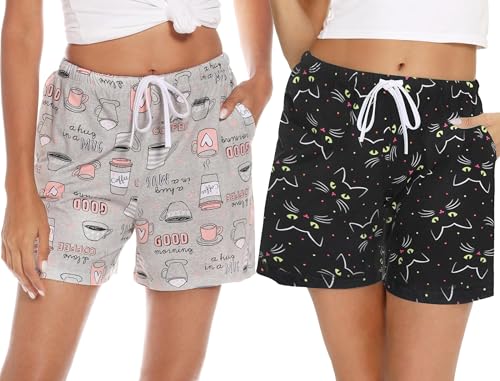 MIA LUCCE Schlafhose Damen Baumwolle Pyjamahose Schlafshorts Damen Kurz mit Taschen und Kordelzug 2er Pack S-XXL MIA LUCCE Schlafhose Damen Baumwolle Pyjamahose Schlafshorts Damen Kurz mit Taschen und Kordelzug 2er Pack S-XXL von MIA LUCCE