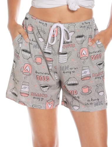 MIA LUCCE Schlafhose Damen Baumwolle Pyjamahose Schlafshorts Damen Kurz mit Taschen und Kordelzug S-XXL von MIA LUCCE
