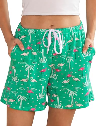 MIA LUCCE Schlafhose Damen Baumwolle Pyjamahose Schlafshorts Damen Kurz mit Taschen und Kordelzug S-XXL von MIA LUCCE