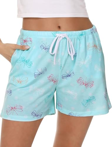 MIA LUCCE Schlafhose Damen Baumwolle Pyjamahose Schlafshorts Damen Kurz mit Taschen und Kordelzug S-XXL von MIA LUCCE
