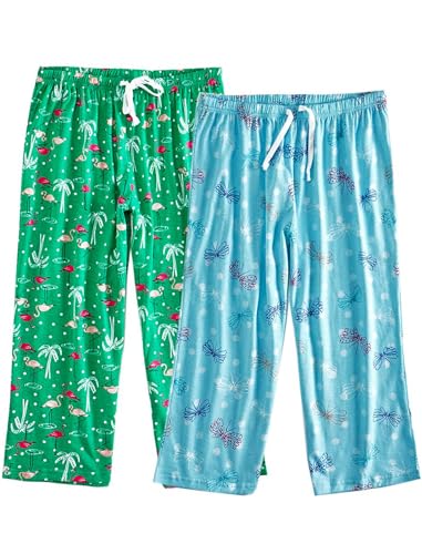 Schlafanzug Damen 3/4 Lang Schlafanzughose kurz Freizeithose Nachtwäsche mit Schnüre von MIA LUCCE