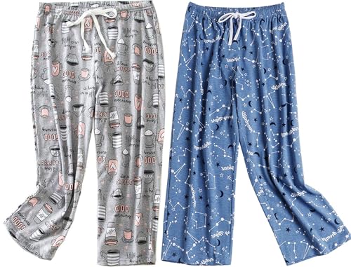 Schlafanzug Damen 3/4 Lang Schlafanzughose kurz Freizeithose Nachtwäsche mit Schnüre von MIA LUCCE