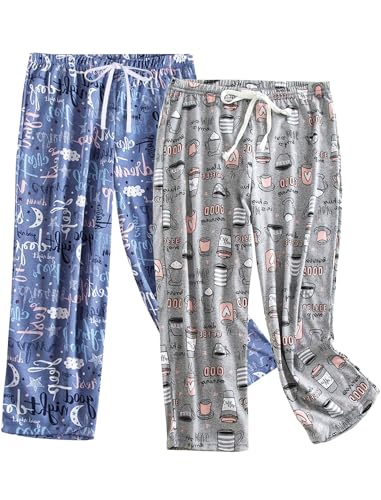 Schlafanzug Damen 3/4 Lang Schlafanzughose kurz Freizeithose Nachtwäsche mit Schnüre von MIA LUCCE