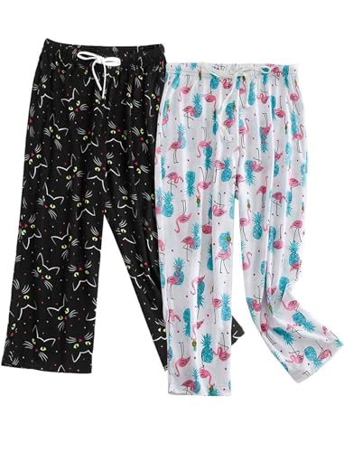 Schlafanzug Damen 3/4 Lang Schlafanzughose kurz Freizeithose Nachtwäsche mit Schnüre von MIA LUCCE