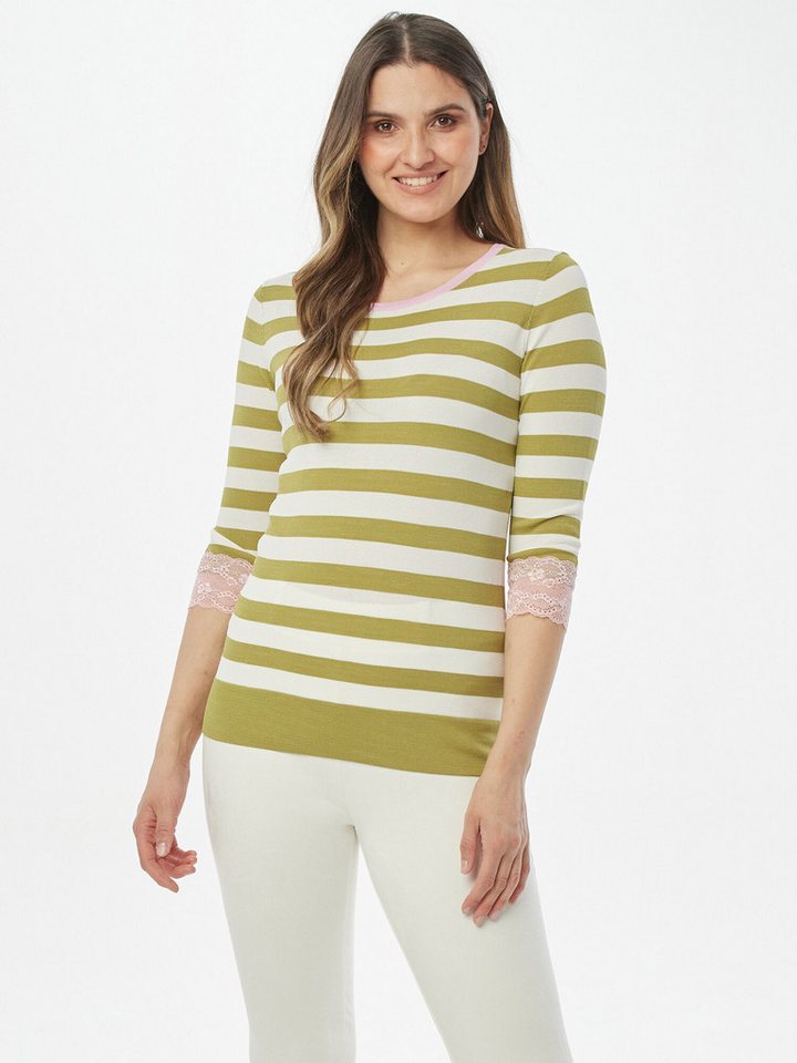 MIALUSSO Strickpullover Streifenpullover mit Spitzen am Ärmelsaum von MIALUSSO