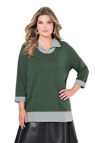 MIAMODA Damen große Größen Übergrößen Plus Size 2-in-1-Pullover, Lagen-Look, 3/4-Ärmel dunkel grün 54+ 836801447-54+ von MIAMODA