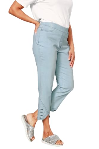 MIAMODA Damen große Größen Übergrößen Plus Size 3/4-Jeans, Slim Fit, Wellensaum, 5-Pocket Bleached Denim 48 202487907-48 von MIAMODA