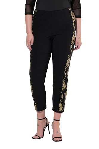 MIAMODA Damen große Größen Übergrößen Plus Size Bengalinhose, schmales Bein, golderner Druck schwarz 48 843330100-48 von MIAMODA