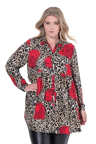 MIAMODA Damen große Größen Übergrößen Plus Size Bluse, A-Linie, Leo/-Rosen-Muster, Langarm Champagner 54 843835310-54 von MIAMODA