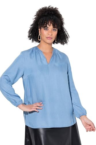 MIAMODA Damen große Größen Übergrößen Plus Size Bluse, A-Linie, Lyocell, Langarm Light Blue 56 839546901-56 von MIAMODA