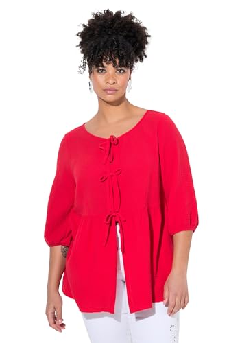 MIAMODA Damen große Größen Übergrößen Plus Size Bluse, A-Linie, Musselin, Bindebänder, Kräuselnaht rot 42 840146535-42 von MIAMODA